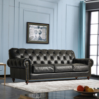 Canapé de style vintage, style américain, bouton de tirage, cuir PU, rétro, cuir ciré à l'huile, bar à whisky, bar à cigares, villa, maison