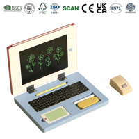 Ensemble d'ordinateur portable et de tablette en bois avec lettres magnétiques, jeu interactif Montessori, ordinateur pour enfants pour l'apprentissage de l'alphabet