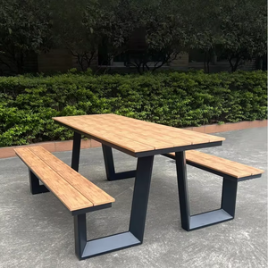 Modern Design Outdoor Aluminum Rectangular <strong>Dining</strong> <strong>Tables</strong> Set Wood <strong>Picnic</strong> Bench for Patio Garden Use - Product Image 3