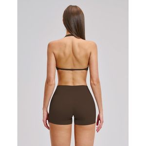 Women Two Piece Workout Set <b>Halter</b> Sports <b>Bra</b> High Waist Gym Shorts Yoga Athletic Clothes Sweat Wicking Breathable Quick Dry - Product Image 3