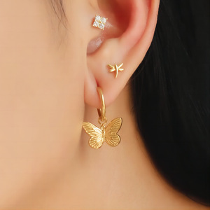 ต่างหูทองคำรูปผีเสื้อประดับดวงอาทิตย์ ทำจากโลหะผสมสังกะสี เครื่องประดับแฟชั่นสำหรับผู้หญิง รุ่น TE6346 - Product Image 4