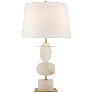 Gold & White Alabaster Stacked Modern Luxury Table Lamp | Elegant Natural Lighting for Hotel Bedroom & Lounge - Product Image 1