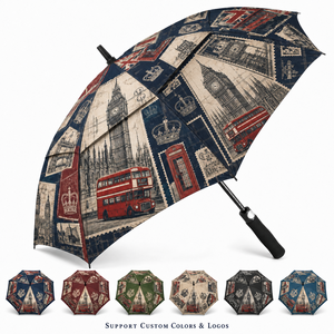 Parapluie de golf à double couche ventilé, style Old Money, motif architecture londonienne célèbre, en nouveau matériau fibre de verre, à vendre - Product Image 1