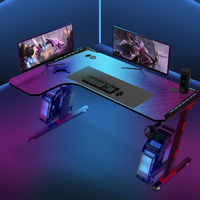 Bjflamingo Table de jeu blanche avec lumières LED bureau de jeu d'ordinateur en forme de L