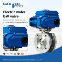 Válvula de bola eléctrica tipo wafer de acero inoxidable 304 CF8, tipo wafer eléctrico de encendido/apagado, de paso completo delgado, con sello de PTFE, para agua y HVAC, PN16 IP65 ANSI
