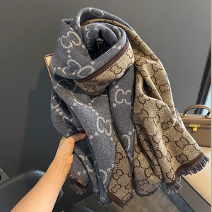 Chales de Pashmina de Doble Cara y Doble Color con Logotipo de Diseñador de Lujo, Bufandas de Cachemira Gruesas y Cálidas para Invierno, Estilo Moderno, Poliéster con Diseño de Hojas - Product Image 2