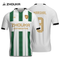 Jersey Sepak Bola Sublimasi Kustom Berkualitas Tinggi Seri Pakaian Olahraga Polyester Bernapas OEM Seragam Tim Sepak Bola Pria