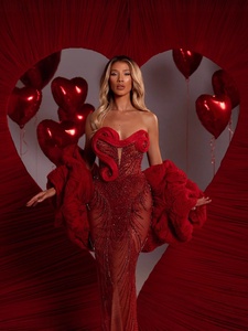 Vestido de Festa Longo Luxuoso e Moderno com Bordado de Miçangas em Tule, Cintura Natural, Elegante e Sexy para Gestantes - Product Image 2
