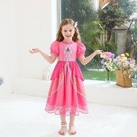 Vestido rosa de princesa con personaje de juego para niñas, disfraz de Cosplay con mangas abullonadas, traje elegante para fiesta de cumpleaños, ropa para niños