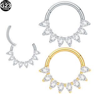 Lingchee ASTM F136 titane 8 poire CZ pavé visage Segment anneau nez cerceau anneau boucle d'oreille nez anneau Piercing bijoux - Product Image 1