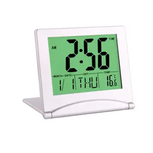 Jam Alarm Kalender Lipat LCD Multifungsi, Jam Alarm dengan Meteran Kelembaban Suhu, Jam Alarm Lipat Perjalanan