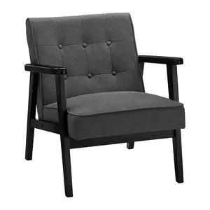 Cadeira de lazer moderna clássica com capa de linho preto, sofá com almofada de 1 assento, poltrona para sala de estar, quarto, varanda e estúdio
