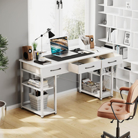 Bureau d'ordinateur blanc, table de maison avec tiroirs en tissu et étagères de rangement, bureau d'écriture moderne