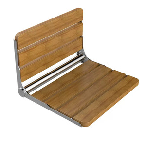<b>Folding</b> Wall Mounted Bathroom <b>Stool</b> Stainless Steel Wood Seat For Seniors <b>Shower</b> Safety - Product Image 5