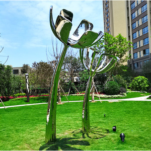 Escultura de Flor de Acero Inoxidable para Exteriores, Superficie de Espejo, Arte Abstracto, Decoración de Jardín - Product Image 1