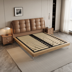 Muebles de <span class=keywords><strong>Dormitorio</strong></span> de Madera Maciza de Lujo de Mediados de Siglo, Camas Tapizadas Suaves, Estructura de Cama Doble Tamaño King, Diseño Elegante para Adultos - Product Image 6