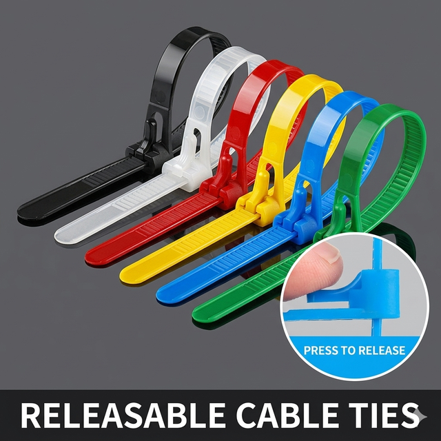 Releasable Cable Ties - Industrial Grade Reusable PA66 Nylon Zip Ties for Secure Wiring