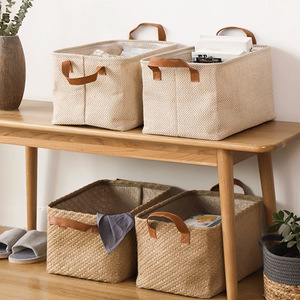 Panier de rangement en coton tissé, rectangulaire, grande capacité, organisateur domestique pour vêtements et articles divers, petites, moyennes et grandes tailles - Product Image 5