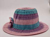 Topi Bucket Anak Perempuan Bahan Polyester Lipit Pita, Topi Musim Panas dengan Hiasan Bunga Roset untuk Aktivitas Luar Ruangan Kasual