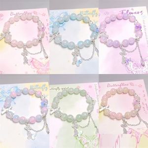 Pulsera de cuentas de cristal esmaltado con dije de mariposa y efecto de goteo de aceite, pulsera de cuentas de cristal craquelado estilo palomitas de maíz de fantasía - Product Image 1