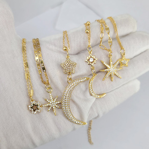 NZ1292 18k chapado en oro CZ Micro Pave media luna y estrella colgante gargantilla collar joyería Celestial - Product Image 2