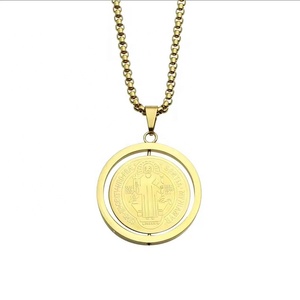 Stainless Steel <strong>Religious</strong> <strong>Items</strong> Christian Charm Necklaces with Personalized Catholic Saint Benedict Cross Rotation Pendant - Product Image 2
