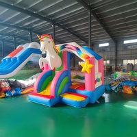 Combo gonflable de château plein d'entrain de thème de licorne commercial avec la maison de rebond de glissière pour la location et les événements de partie