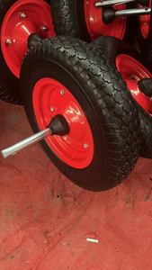 <span class=keywords><strong>Roue</strong></span> de brouette pneumatique en caoutchouc 4.80/4.00-8 de <span class=keywords><strong>400</strong></span> <span class=keywords><strong>mm</strong></span> pour chariot à main et outils de jardin, avec jante en acier rouge de 16 pouces, pour le marché européen - Product Image 2