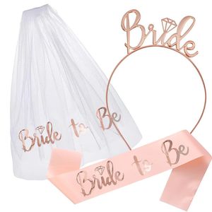 Conjunto de novia para fiesta de <span class=keywords><strong>despedida</strong></span> de <span class=keywords><strong>soltera</strong></span>, banda y Diadema, velo, suministros de decoración para fiesta, color oro rosa - Product Image 3