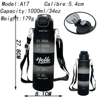 Bouteille d'eau en plastique portable de grande capacité 1000 ml, couleur dégradée, givrée, pour les boissons d'été, les sports de plein air et les voyages