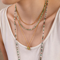 Collier long en laiton plaqué or 18 carats avec perles en pierre naturelle, double tour, chaîne de pull, fermoir OT, fait main, pour hommes et femmes