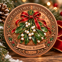Pièce de collection antique en cuivre fin .999 de 1 oz, collection botanique de Noël personnalisée, relief 3D, impression UV couleur intégrale