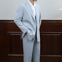 Costume Homme Croisé en Chevrons Semi-Doublé à Revers Pointus, Ensemble Blazer et Pantalon Sur Mesure pour Mariage et Cérémonie