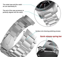Tali Jam Tangan Stainless Steel 20mm 22mm, Tali Logam Klasik, Tali Logam Solid Tiga-Manik, Tali Olahraga Stainless Steel
