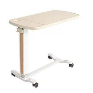 Hospital Movable Adjustable ABS Over Bed Table Overbed Desk Hospital Bedside Dining Table With Casters