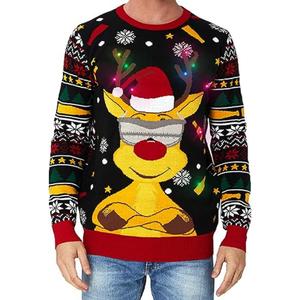 2025 Custom LOGO Knitted Pullover Ugly Holiday Led <strong>Christmas</strong> Sweater <strong>Lights</strong> up Funny Deer <strong>Christmas</strong> <strong>Jumper</strong> - Product Image 1