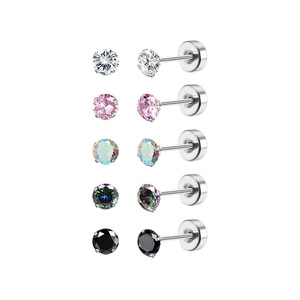 <b>Stud</b> <b>Earrings</b> <b>Crystal</b> Zircon Stainless Steel Claw Setting Everyday Wear One Size - Product Image 5