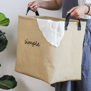 Sac fourre-tout <span class=keywords><strong>en</strong></span> lin pour rangement domestique avec poignées <span class=keywords><strong>en</strong></span> PU, grande capacité pour le linge et les courses, logo personnalisé pour les grossistes - Product Image 2
