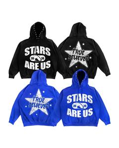 เสื้อฮู้ดดี้โอเวอร์ไซส์ Stars Are Us สำหรับผู้ชาย สีดำ สีน้ำเงิน ผ้าฝ้ายเฟรนช์เทอร์รี่ พิมพ์ลาย สไตล์ลำลอง สตรีทแวร์ เสื้อสเวตเชิ้ต ฤดูใบไม้ร่วง ทรงปกติ - Product Image 4