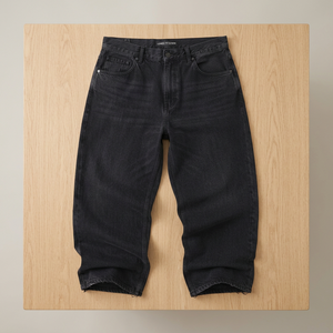 Jean en denim noir vintage tissé mi-lourd à jambe large pour homme, taille haute, délavé, coupe ample, printemps automne, streetwear - Product Image 3