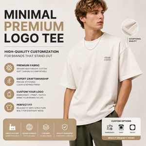 เสื้อยืดพรีเมียมโลโก้แบบมินิมอล คุณภาพสูง ปรับแต่งได้สำหรับแบรนด์ที่โดดเด่น เสื้อยืดสีขาวทรงโอเวอร์ไซส์ สั่งทำได้ - Product Image 1