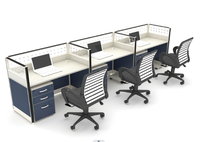 Poste de travail modulaire commercial pour 2 personnes, face à face, avec tiroirs de rangement intégrés pour projets de bureaux ouverts