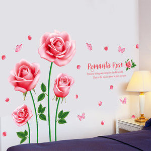 Autocollants muraux romantiques roses chauds pour <span class=keywords><strong>chambre</strong></span> à coucher, salon, autocollants pour télévision, canapé, décoration murale d'arrière-plan, autocollants autocollants - Product Image 1