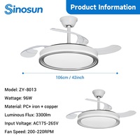 Ventilateur de plafond intelligent à LED invisible, moderne, à économie d'énergie, 3 pales, 42 pouces, 6 vitesses, moteur DC silencieux, commande intelligente, OEM/ODM