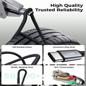 6FT 10FT USB-<b>C</b> to <b>C</b> Nylon Braided <b>Cable</b> 240W Super Fast <b>Charging</b> <b>Type</b> <b>c</b> 3.1 4K Fast Charger <b>Cable</b> for Phone, Laptop & Tablet - Product Image 4