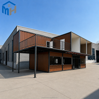 Maison préfabriquée modulaire en conteneur à deux étages, structure en acier isolée ignifuge, finition bois, pour café-bar commercial