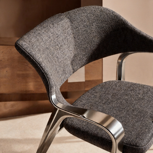Poltrona Moderna Minimalista con Struttura in Metallo e Rivestimento in Bouclé Grigio per Soggiorno e Ufficio - Product Image 3