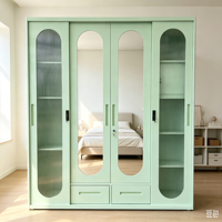 Armoire sur mesure avec miroir pleine longueur, 4 portes et tiroirs, en acier, design KD, meuble de rangement