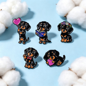 Lot de broches émaillées mignonnes en forme de chien Teckel, badges de revers de chiot de dessin animé, broches en forme de cœur, ballon, fleur et couronne pour la décoration de sacs à dos et vestes, cadeau - Product Image 2