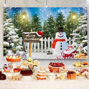 Fondo Fotográfico de Navidad y Año Nuevo con Decoración de Banderas, Nieve, Copos de Nieve, Muñecos de Nieve, Pinos y Bosques - Product Image 2